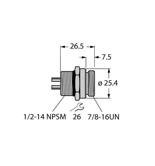 Turck 7/8" Receptacle; Male; 4-Pin; Front Mount; Solder Cup